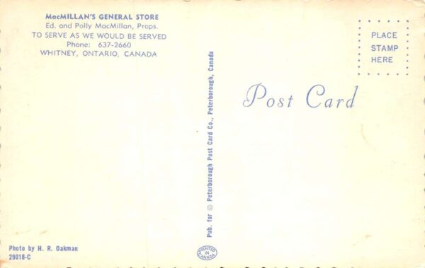 Whitney Ontario Canada MacMillan's General Store Vintage Postcard AA81892 - Image 2