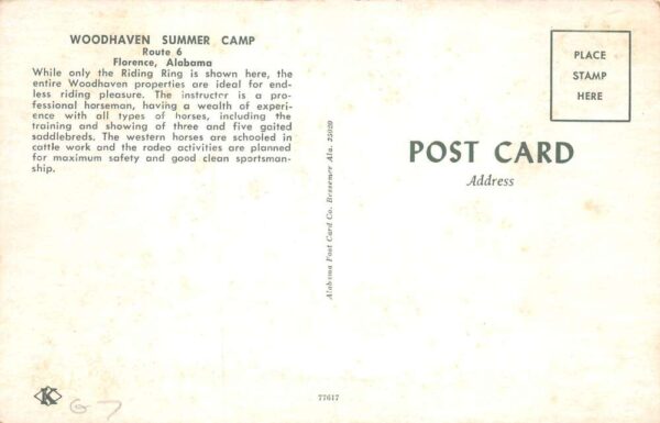 Florence Alabama Woodhaven Summer Camp Horse Riding Ring Postcard AA81920 - Image 2