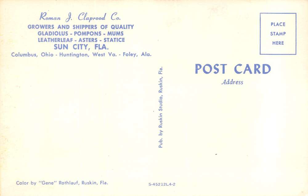 Sun City Florida Roman J. Claprood Flower Growers, Chrome, Vintage PC U17595 - Image 2