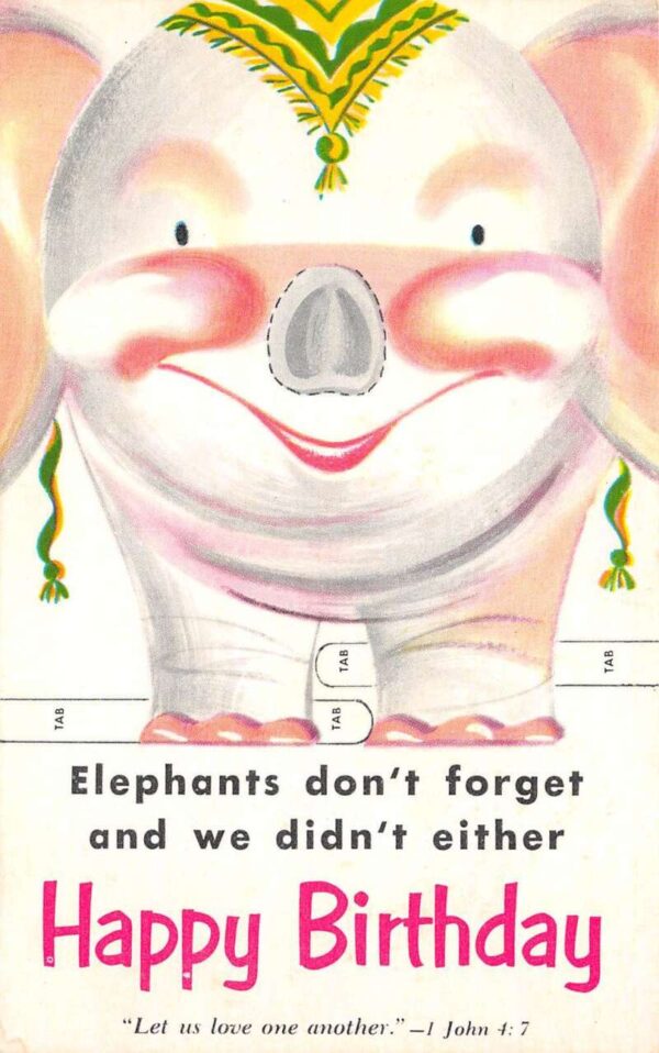 Happy Birthday, Elephants Donâ€™t Forget, Cut & Fold Puppet Postcard U17601