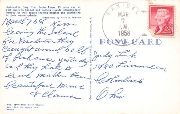 Punta Rassa Florida Auto Ferry, Chrome, Vintage Postcard U17603 - Image 2