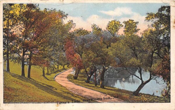 Rising Sun Maryland Lover's Lane, White Border, Vintage Postcard U17604