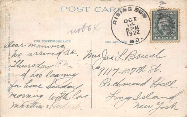 Rising Sun Maryland Lover's Lane, White Border, Vintage Postcard U17604 - Image 2