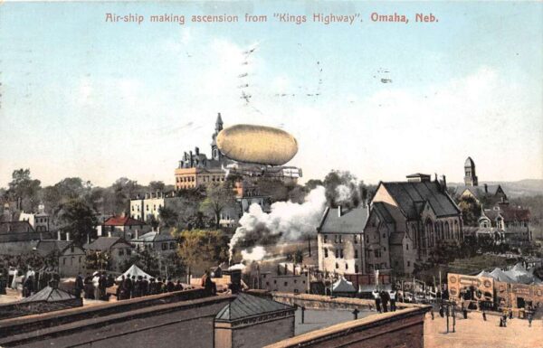 Omaha Nebraska Air Ship Making Ascension From Kings Highway, Vintage PC U17616