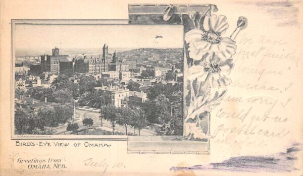 Omaha Nebraska Bird's Eye View Of Omaha, Private Mailing Card Vintage U17617
