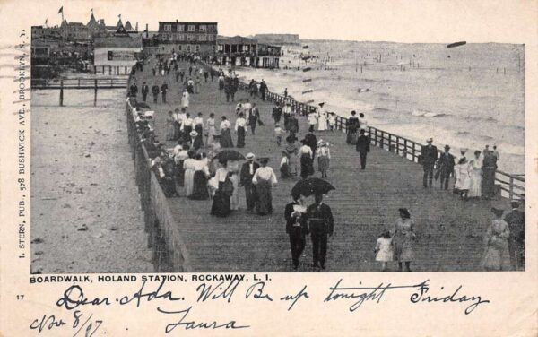 Long Island New York Boardwalk, Holland Station, Rockaway, Vintage PC U17622