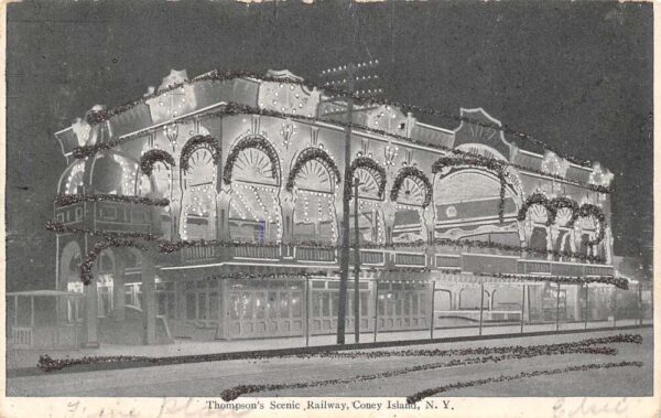 Coney Island New York Thompson's Scenic Railway, Glitter Added, PC U17626