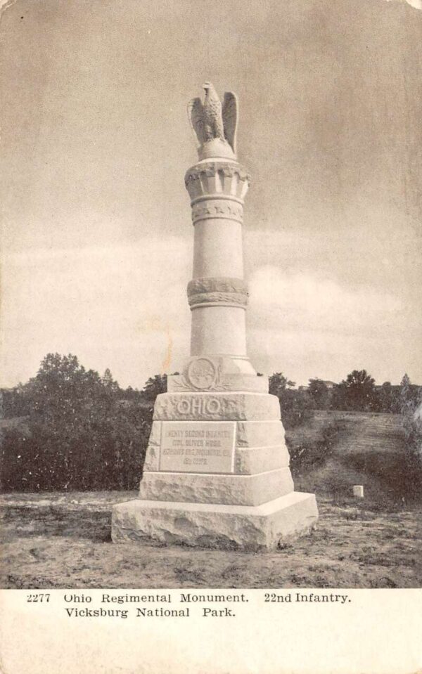 Vicksburg Mississippi Ohio Regimental Monument, 22nd Infantry, Postcard U17641