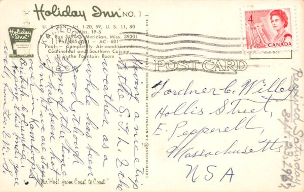 Meridian Mississippi Holiday Inn, Chrome, Vintage Postcard U17647 - Image 2