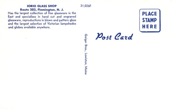 Flemington New Jersey Iorio Glass Shop, Chrome, Vintage Postcard U17655 - Image 2