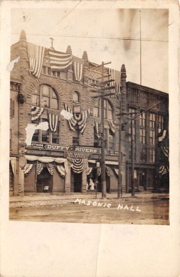 Masonic Hall Duffy Rivers Harrington Millinery Patriotic Real Photo PC AA82066