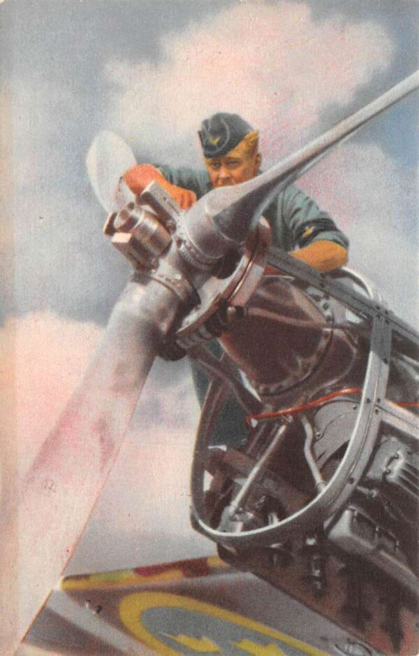 Swedish Military Aviation Airplane Mechanic Fixing Plane Postcard AA82092