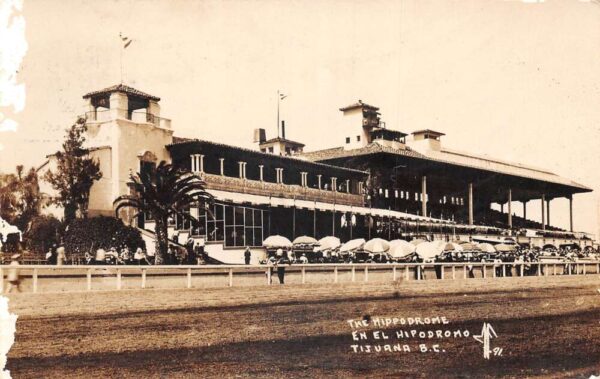 Tijuana Mexico The Hippodrome Race Track Grand Stand Real Photo Postcard AA82118