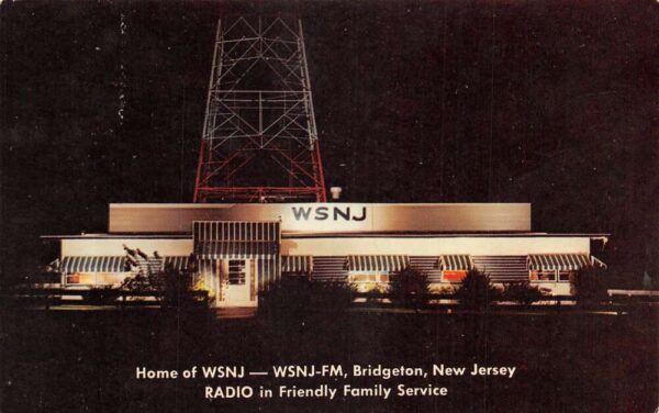 Bridgeton New Jersey WSNJ Radio Station Tower at Night Vintage Postcard AA82233