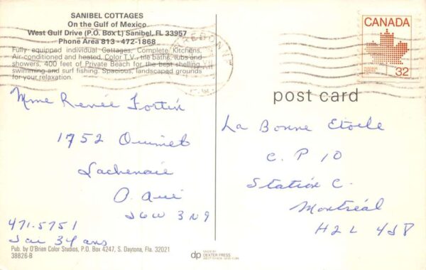 Sanibel Island Florida Sanibel Cottages Vintage Postcard AA82238 - Image 2