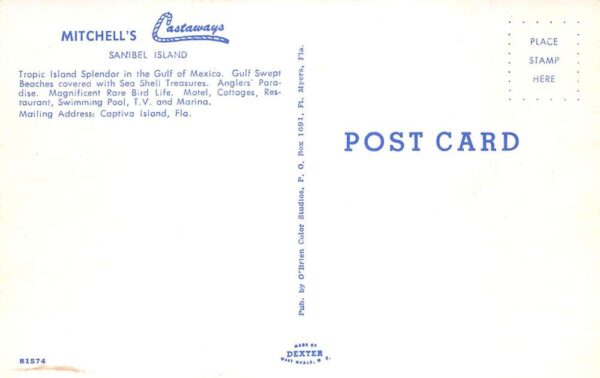 Sanibel Island Florida Mitchell's Castaways Swimming Pool Postcard AA82239 - Image 2