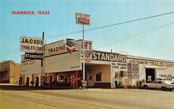 Shamrock Texas Jacobs Gift Shop Route 66 Coke Sign Vintage Postcard AA82251