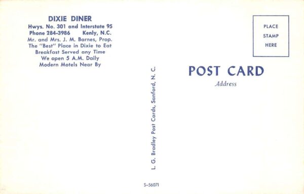 Kenly North Carolina Dixie Diner Roadside America Vintage Postcard AA82268 - Image 2