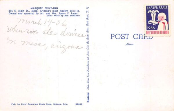 Mesa Arizona Marquee Drive Inn Restaurant Vintage Postcard AA82271 - Image 2
