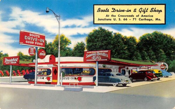 Carthage Missouri Boots Drive In and Gift Shop Coke Sign Postcard AA82273