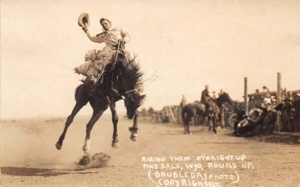 Pinedale Wyoming Cowboy Rodeo Round Up Doubleday Real Photo Postcard AA82280