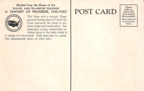 Chicago Illinois Century of Progress Expo Airplane Cutaway Postcard AA93421 - Image 2