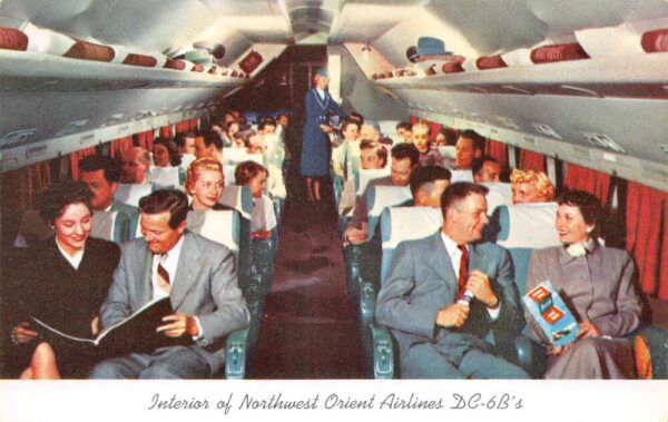 Northwest Orient Airlines DC6B Airplane Interior Vintage Postcard AA93426