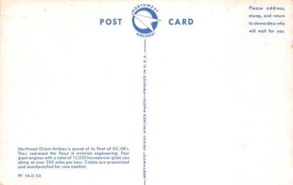 Northwest Orient Airlines DC6B Airplane Interior Vintage Postcard AA93426 - Image 2
