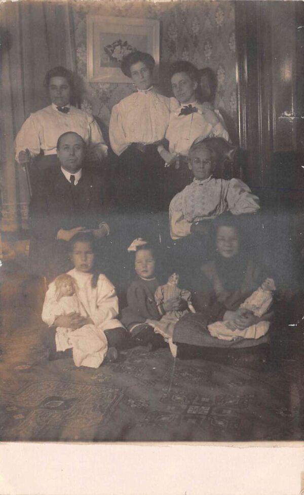 Family Children Girls with Dolls Real Photo Vintage Postcard AA93686