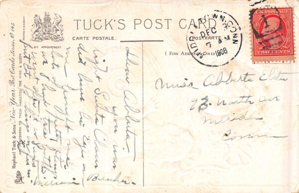 "A Happy New Year" Santa & Child With Clock, Tuck Published PC U22150 - Image 2
