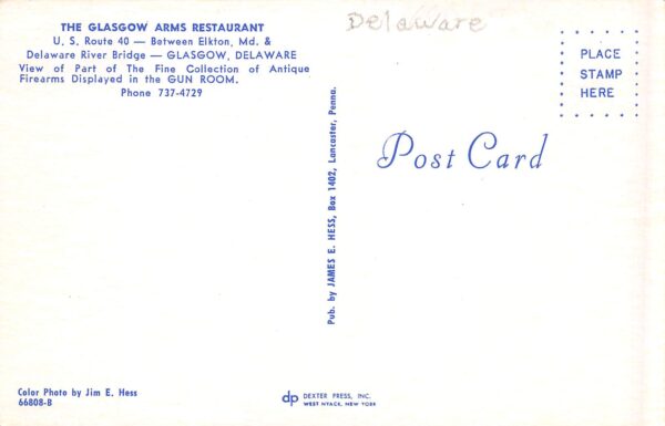 Glasgow Delaware The Glasgow Arms Restaurant, Chrome, Vintage Postcard U22192 - Image 2