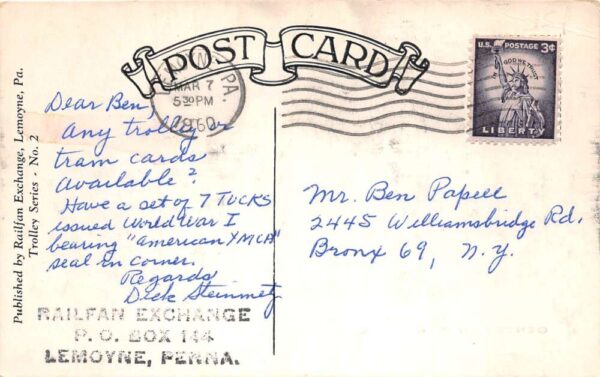 Philadelphia West Chester Pennsylvania Trolley Street Car Postcard AA96231 - Image 2