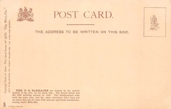 Key West Florida US Barracks Birds Eye View Vintage Postcard AA92859 - Image 2