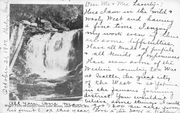 Roslyn Washington Golden Gate Gold Mines Water Falls Vintage Postcard AA93006