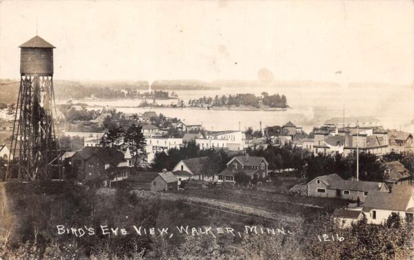 Walker Minnesota Birds Eye View Water Tower Real Photo Postcard AA93159
