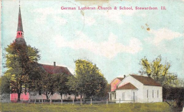 Stewardson Illinois German Lutheran Church and School Vintage Postcard AA93239