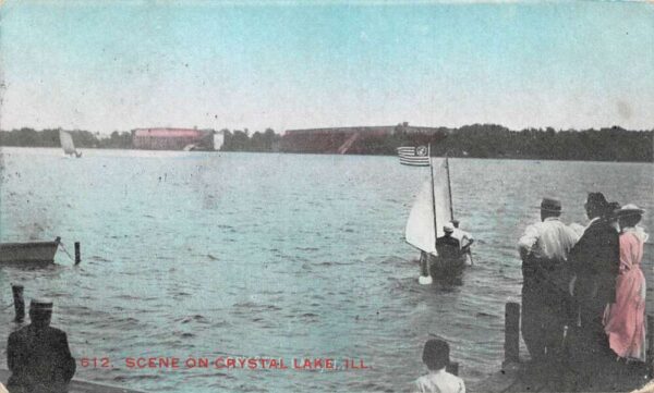 Crystal Lake Illinois Sailing on Lake Scenic View Vintage Postcard AA93240