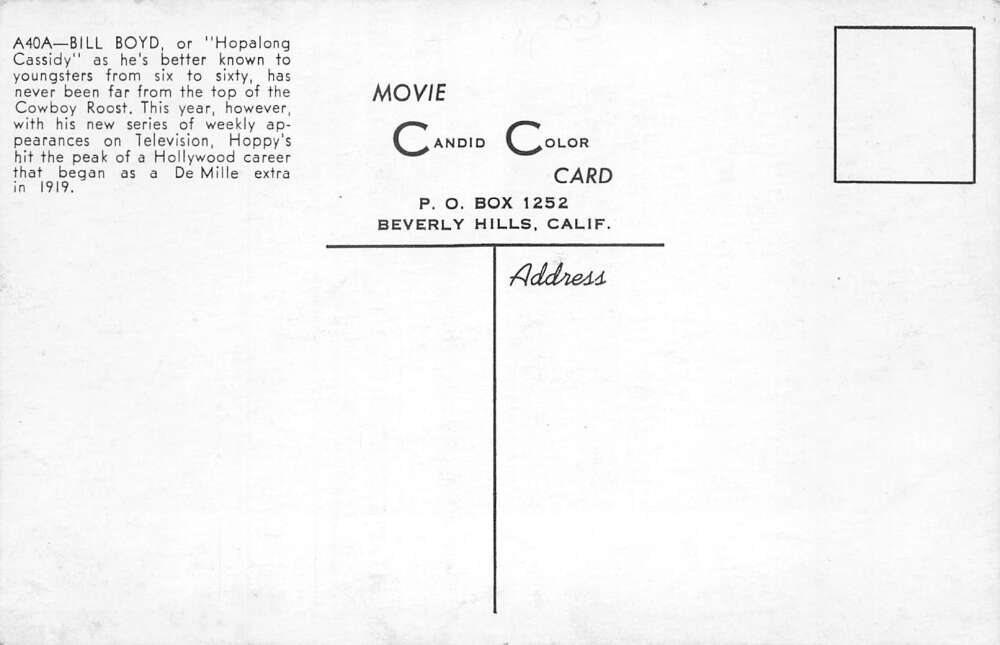 Bill Boyd Hopalong Cassidy Cowboy Roost Actor Vintage Postcard AA93264 - Image 2