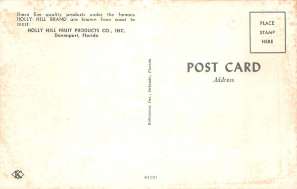 Davenport Florida Holly Hill Fruit Products Food Ad Vintage Postcard AA93267 - Image 2