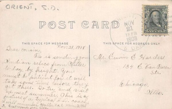 Orient South Dakota People in Coach Horse Carriage Real Photo Postcard AA94229 - Image 2