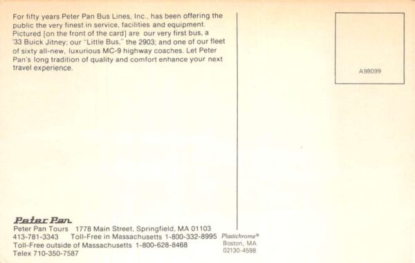Springfield Massachusetts Peter Pan Bus Tours Vintage Postcard AA95039 - Image 2