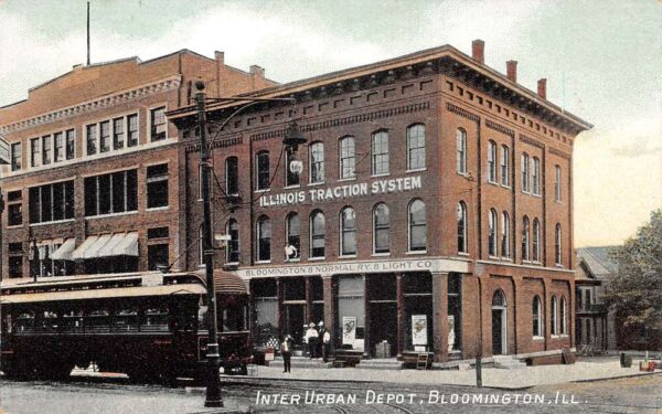 Bloomington Illinois Interurban Depot Trolley Vintage Postcard AA95090