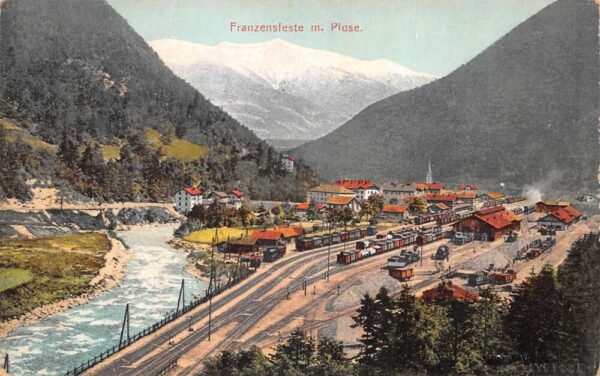Franzensfeste Italy Birds Eye View Train Station Vintage Postcard AA97798