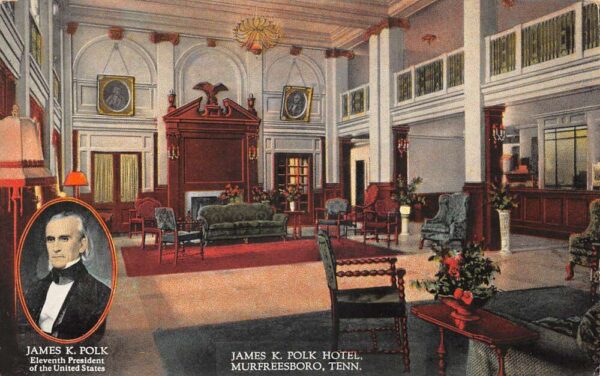 Murfreesboro Tennessee James K Polk Hotel Lobby Vintage Postcard AA97863
