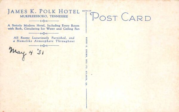 Murfreesboro Tennessee James K Polk Hotel Lobby Vintage Postcard AA97863 - Image 2