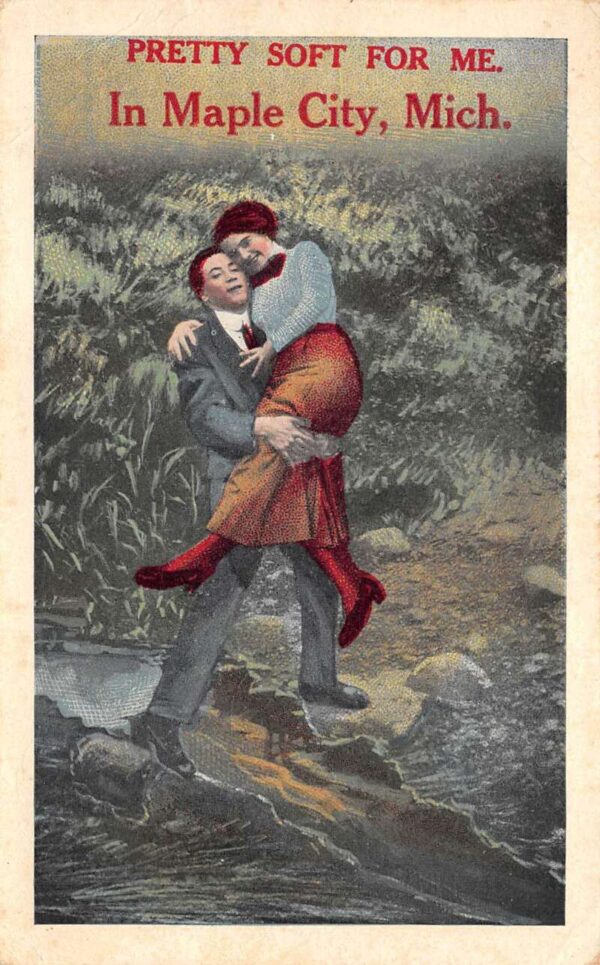Maple City Michigan Romance Greetings "Pretty Soft for Me" Postcard AA98034