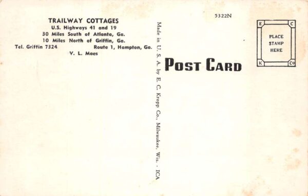 Hampton Georgia Trailway Cottages Vintage Postcard AA98057 - Image 2