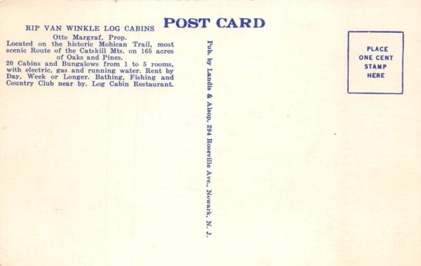 Catskill New York Rip Van Winkle Park and Log Cabins Vintage Postcard AA98197 - Image 2