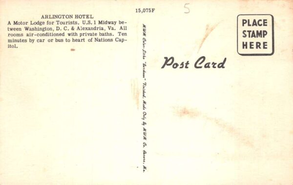 Arlington Virginia Arlington Hotel Vintage Postcard AA98390 - Image 2