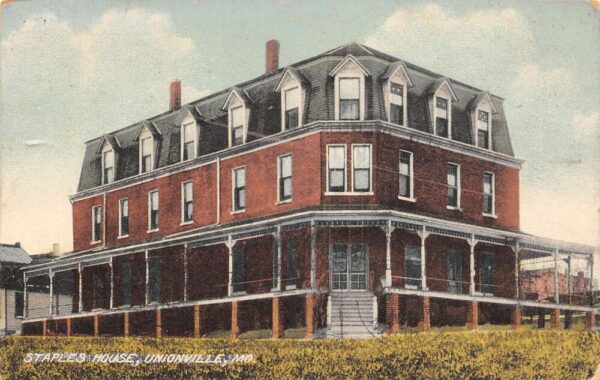 Unionville Missouri Staples House, Color Lithograph, Vintage Postcard U22369